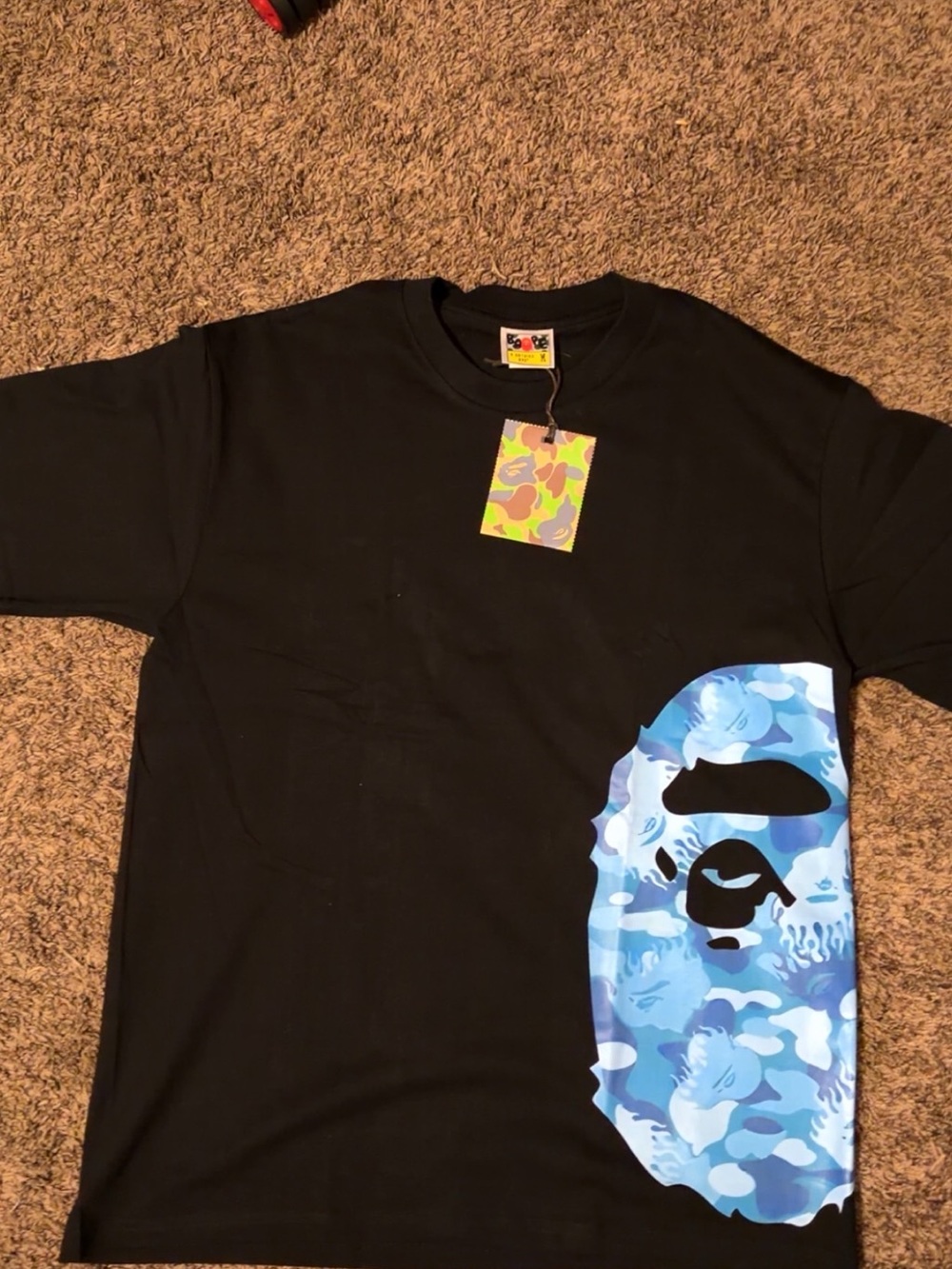 Men’s Black Tee with Blue Camo ape Graphic